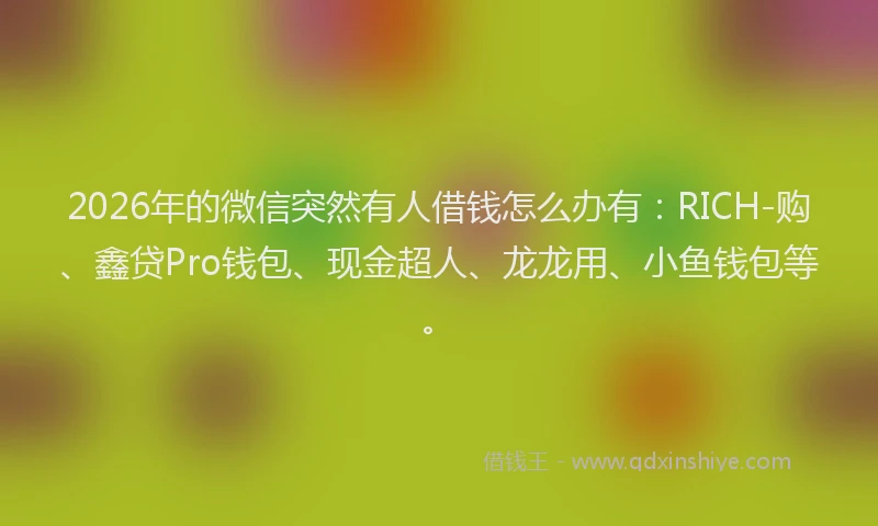 2026年的微信突然有人借钱怎么办有：RICH-购、鑫贷Pro钱包、现金超人、龙龙用、小鱼钱包等。