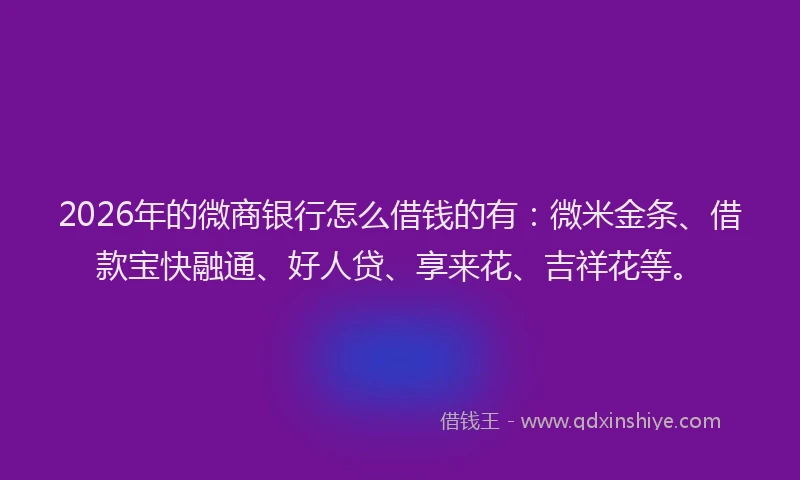 2026年的微商银行怎么借钱的有：微米金条、借款宝快融通、好人贷、享来花、吉祥花等。