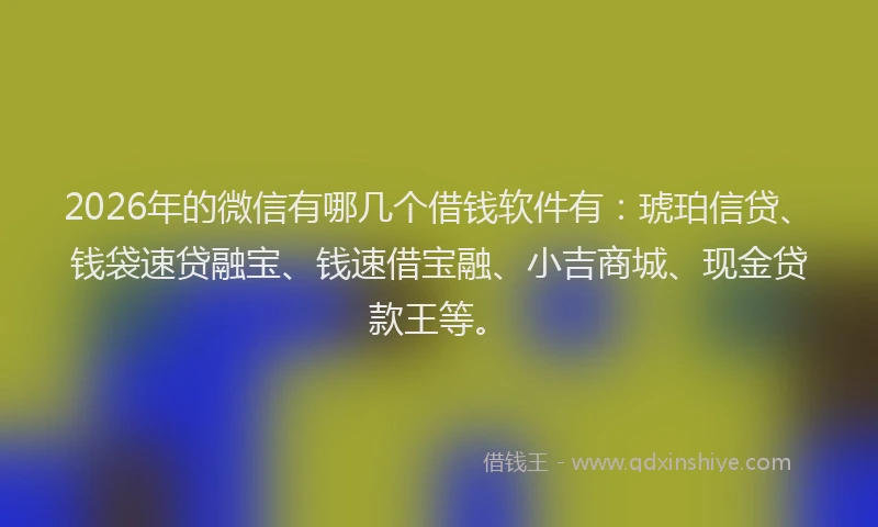 2026年的微信有哪几个借钱软件有：琥珀信贷、钱袋速贷融宝、钱速借宝融、小吉商城、现金贷款王等。