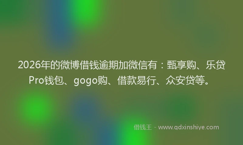 2026年的微博借钱逾期加微信有：甄享购、乐贷Pro钱包、gogo购、借款易行、众安贷等。