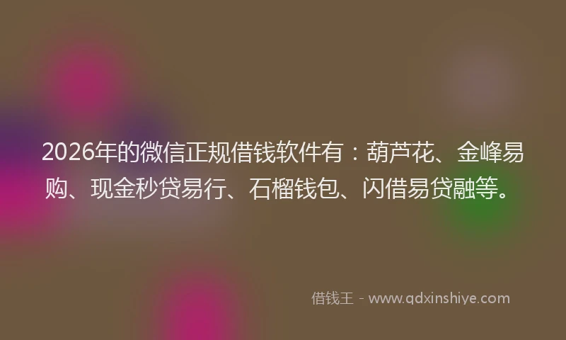 2026年的微信正规借钱软件有：葫芦花、金峰易购、现金秒贷易行、石榴钱包、闪借易贷融等。