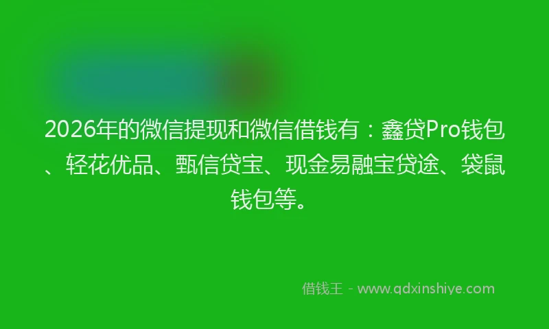 2026年的微信提现和微信借钱有：鑫贷Pro钱包、轻花优品、甄信贷宝、现金易融宝贷途、袋鼠钱包等。