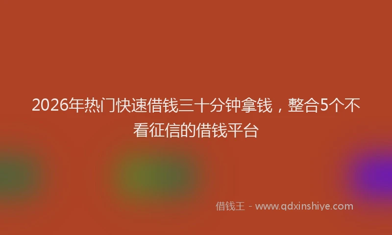 2026年热门快速借钱三十分钟拿钱，整合5个不看征信的借钱平台
