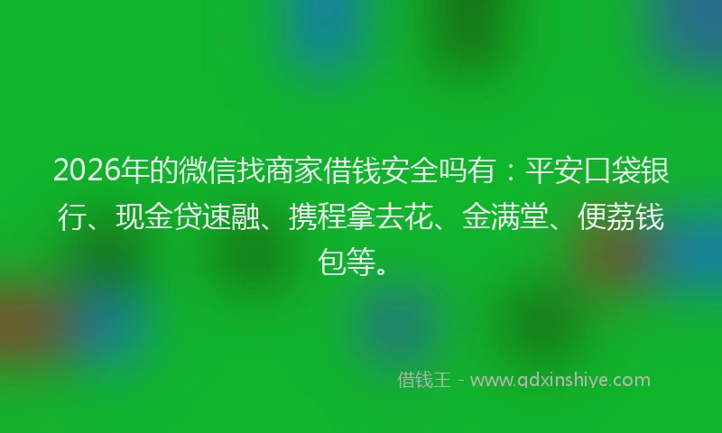 2026年的微信找商家借钱安全吗有:平安口袋银行、现金贷速融、携程拿去花、金满堂、便荔钱包等。
