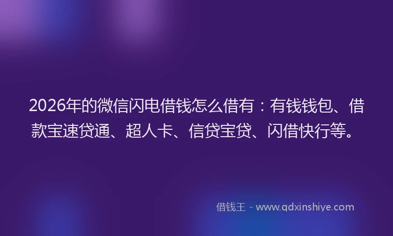 2026年的微信闪电借钱怎么借有:有钱钱包、借款宝速贷通、超人卡、信贷宝贷、闪借快行等。