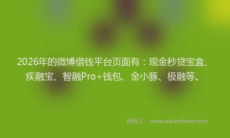 2026年的微博借钱平台页面有:现金秒贷宝盒、疾融宝、智融Pro+钱包、金小豚、极融等。