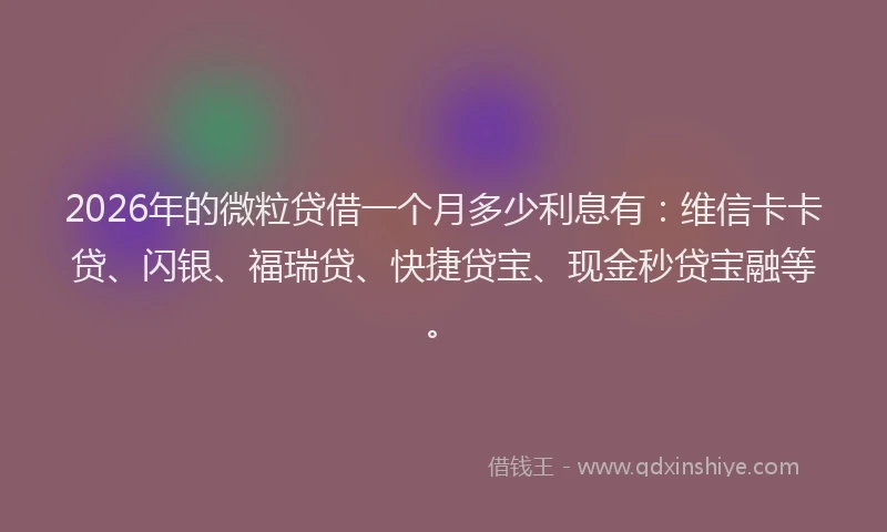 2026年的微粒贷借一个月多少利息有:维信卡卡贷、闪银、福瑞贷、快捷贷宝、现金秒贷宝融等。