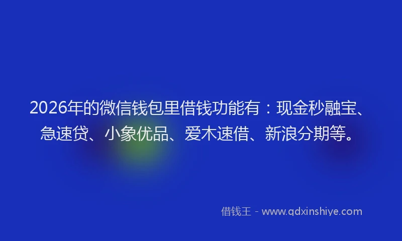 2026年的微信钱包里借钱功能有:现金秒融宝、急速贷、小象优品、爱木速借、新浪分期等。