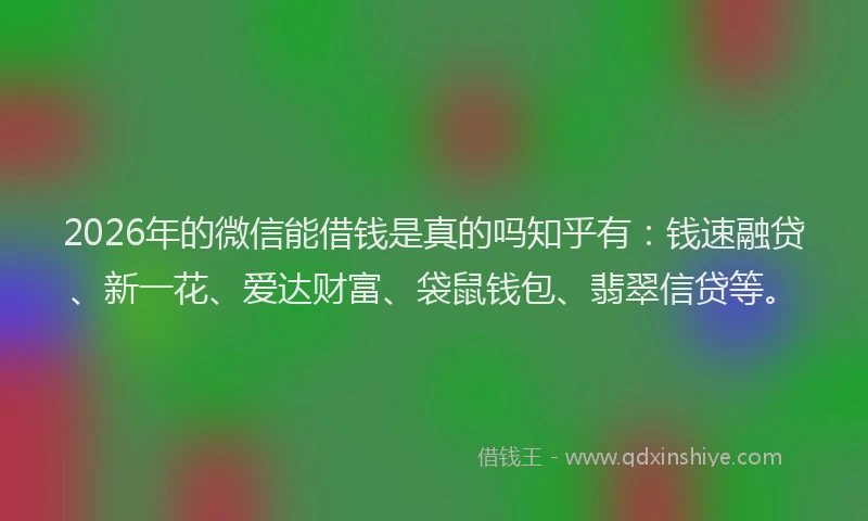 2026年的微信能借钱是真的吗知乎有：钱速融贷、新一花、爱达财富、袋鼠钱包、翡翠信贷等。