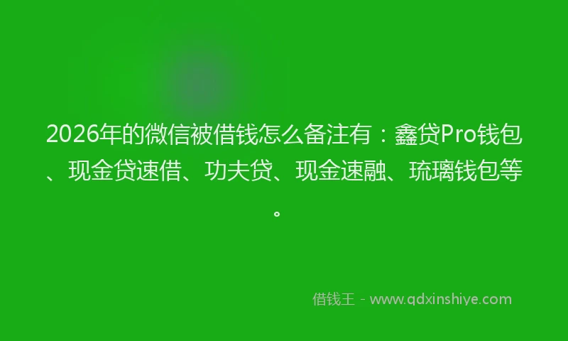2026年的微信被借钱怎么备注有：鑫贷Pro钱包、现金贷速借、功夫贷、现金速融、琉璃钱包等。