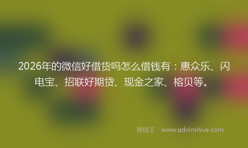 2026年的微信好借货吗怎么借钱有：惠众乐、闪电宝、招联好期贷、现金之家、榕贝等。