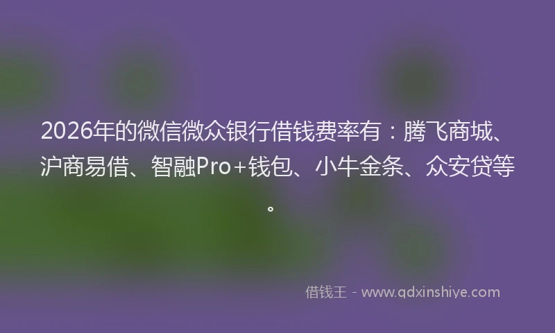 2026年的微信微众银行借钱费率有：腾飞商城、沪商易借、智融Pro+钱包、小牛金条、众安贷等。