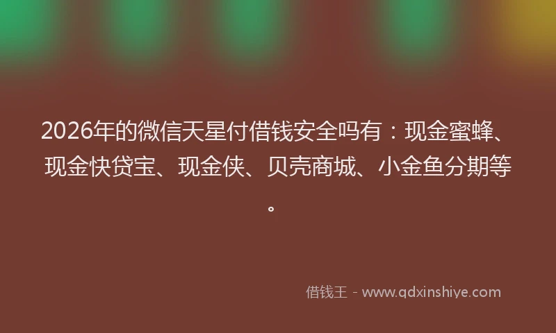 2026年的微信天星付借钱安全吗有：现金蜜蜂、现金快贷宝、现金侠、贝壳商城、小金鱼分期等。