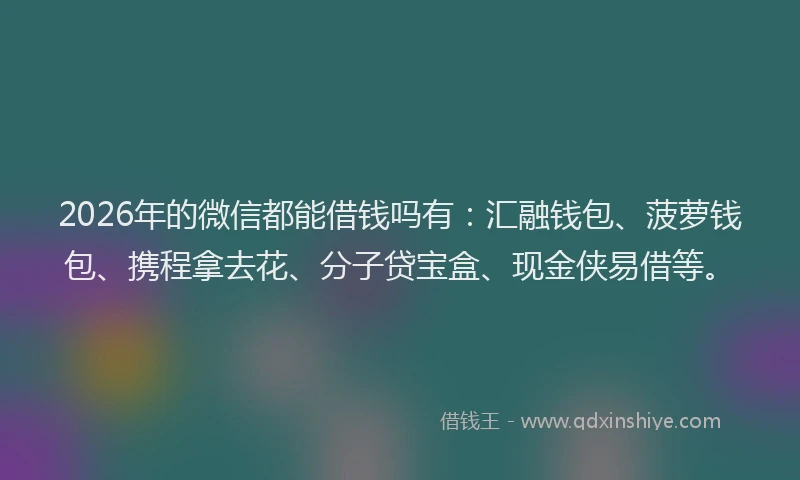 2026年的微信都能借钱吗有：汇融钱包、菠萝钱包、携程拿去花、分子贷宝盒、现金侠易借等。