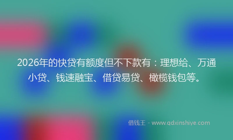 2026年的快贷有额度但不下款有:理想给、万通小贷、钱速融宝、借贷易贷、橄榄钱包等。