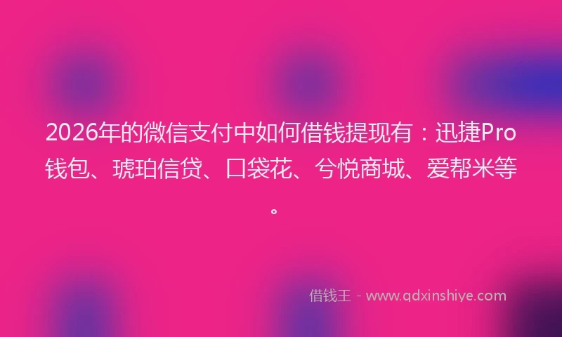 2026年的微信支付中如何借钱提现有：迅捷Pro钱包、琥珀信贷、口袋花、兮悦商城、爱帮米等。