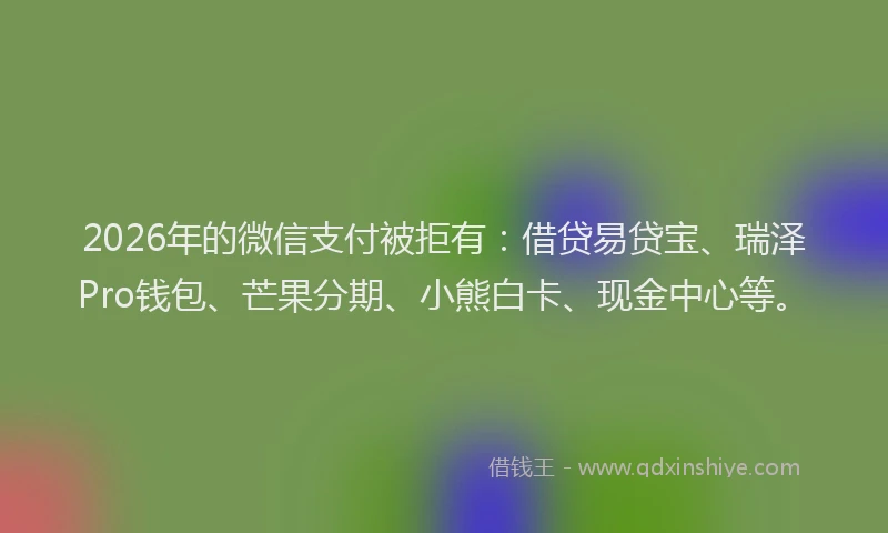 2026年的微信支付被拒有:借贷易贷宝、瑞泽Pro钱包、芒果分期、小熊白卡、现金中心等。