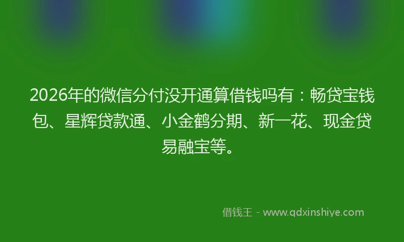 2026年的微信分付没开通算借钱吗有：畅贷宝钱包、星辉贷款通、小金鹤分期、新一花、现金贷易融宝等。