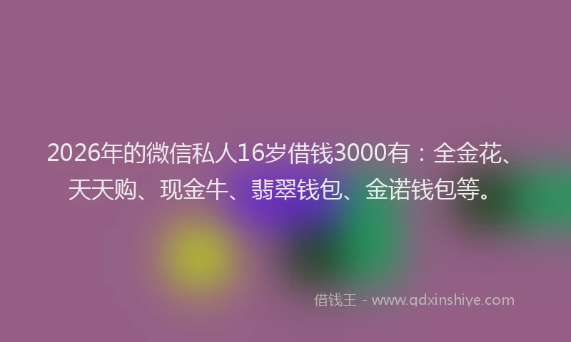 2026年的微信私人16岁借钱3000有:全金花、天天购、现金牛、翡翠钱包、金诺钱包等。