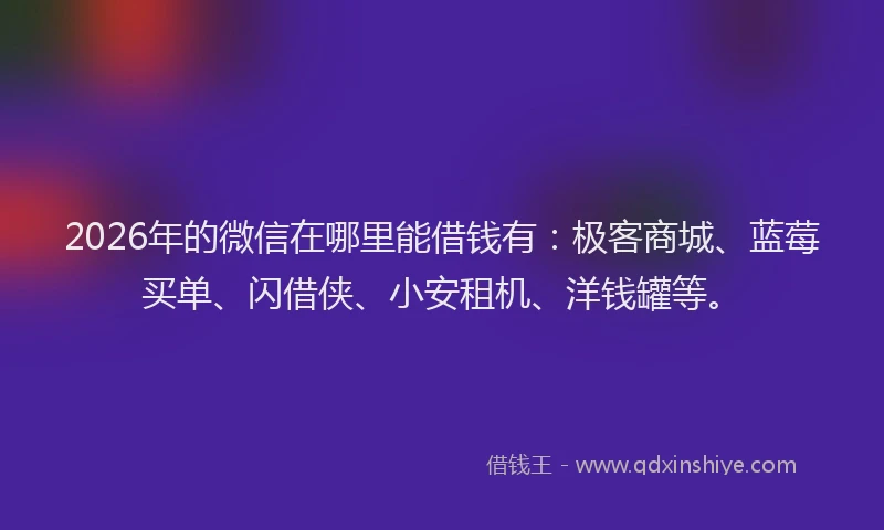 2026年的微信在哪里能借钱有：极客商城、蓝莓买单、闪借侠、小安租机、洋钱罐等。