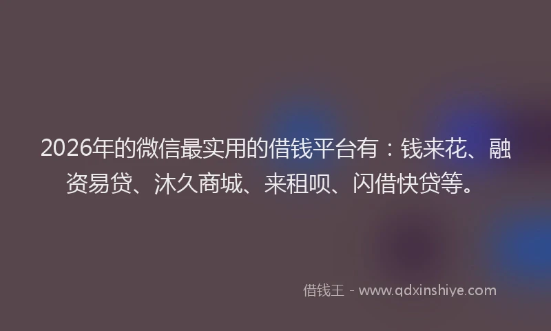 2026年的微信最实用的借钱平台有：钱来花、融资易贷、沐久商城、来租呗、闪借快贷等。
