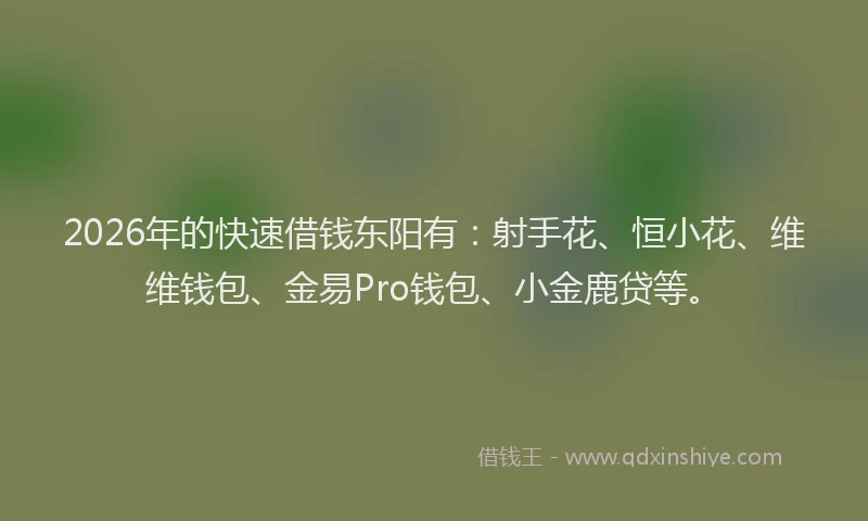 2026年的快速借钱东阳有：射手花、恒小花、维维钱包、金易Pro钱包、小金鹿贷等。
