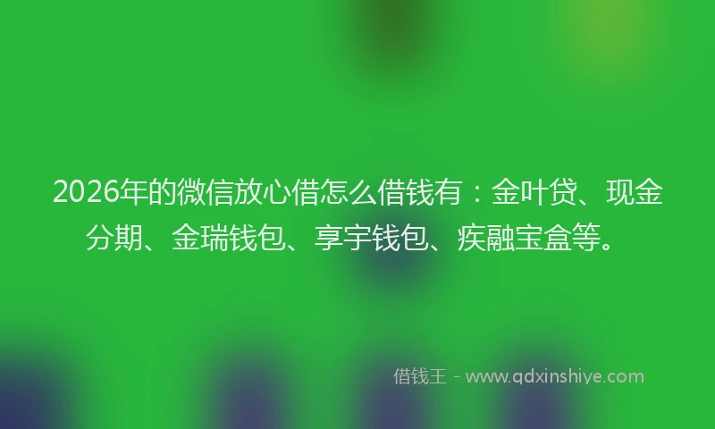 2026年的微信放心借怎么借钱有:金叶贷、现金分期、金瑞钱包、享宇钱包、疾融宝盒等。
