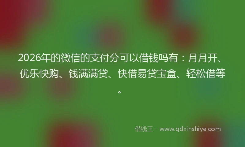 2026年的微信的支付分可以借钱吗有：月月开、优乐快购、钱满满贷、快借易贷宝盒、轻松借等。