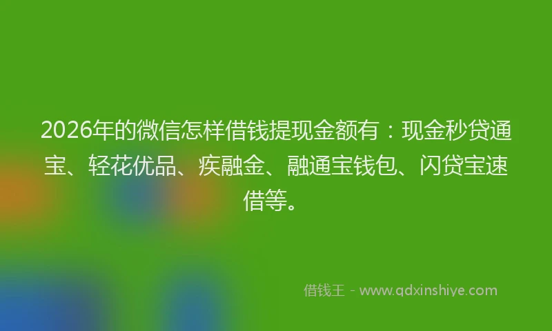 2026年的微信怎样借钱提现金额有：现金秒贷通宝、轻花优品、疾融金、融通宝钱包、闪贷宝速借等。