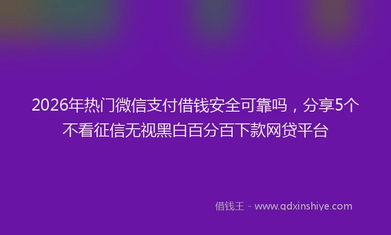2026年热门微信支付借钱安全可靠吗,分享5个不看征信无视黑白百分百下款网贷平台
