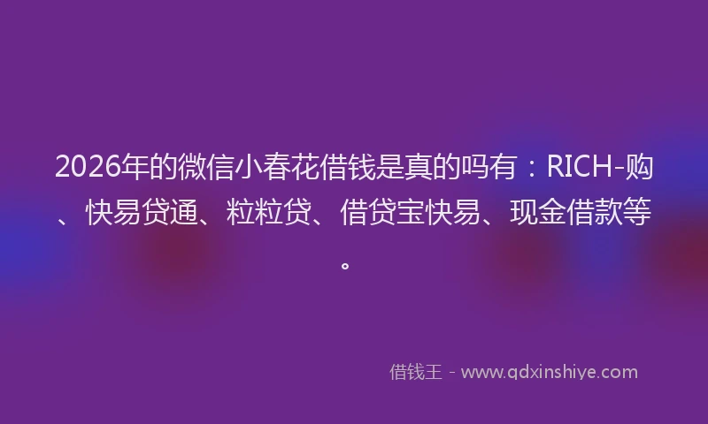 2026年的微信小春花借钱是真的吗有:RICH-购、快易贷通、粒粒贷、借贷宝快易、现金借款等。
