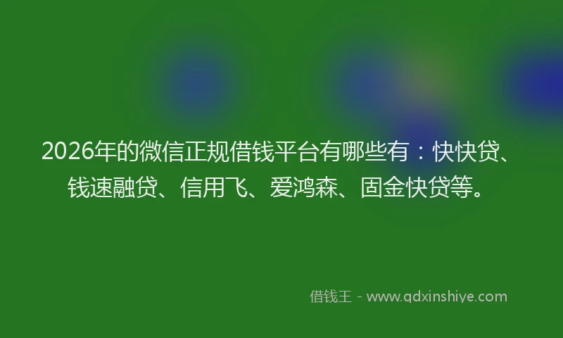 2026年的微信正规借钱平台有哪些有：快快贷、钱速融贷、信用飞、爱鸿森、固金快贷等。