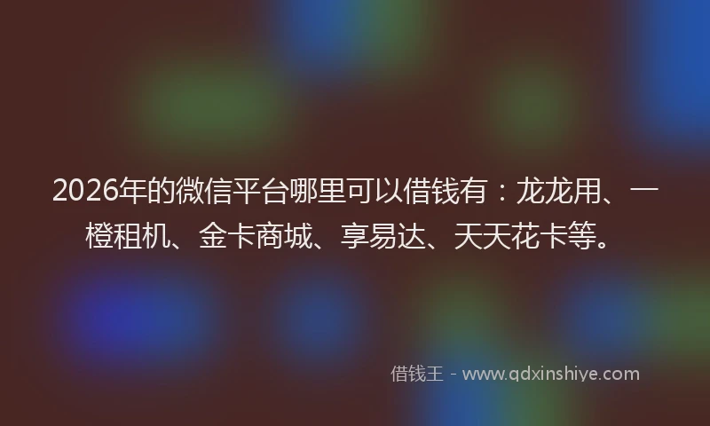 2026年的微信平台哪里可以借钱有：龙龙用、一橙租机、金卡商城、享易达、天天花卡等。