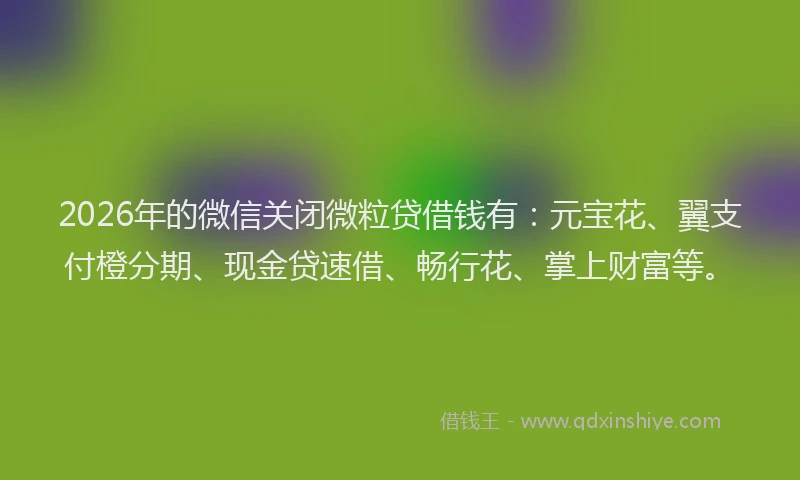 2026年的微信关闭微粒贷借钱有：元宝花、翼支付橙分期、现金贷速借、畅行花、掌上财富等。