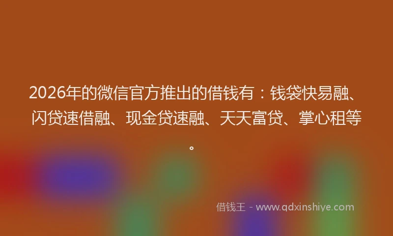 2026年的微信官方推出的借钱有：钱袋快易融、闪贷速借融、现金贷速融、天天富贷、掌心租等。