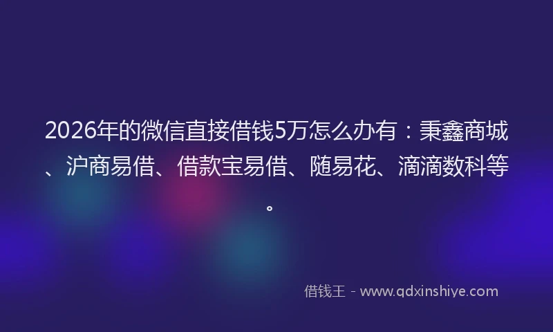 2026年的微信直接借钱5万怎么办有：秉鑫商城、沪商易借、借款宝易借、随易花、滴滴数科等。