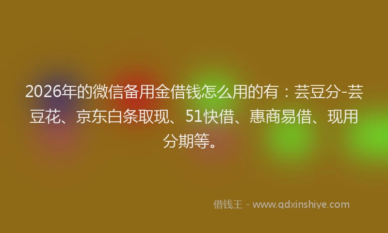 2026年的微信备用金借钱怎么用的有：芸豆分-芸豆花、京东白条取现、51快借、惠商易借、现用分期等。