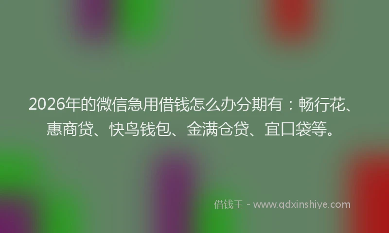 2026年的微信急用借钱怎么办分期有：畅行花、惠商贷、快鸟钱包、金满仓贷、宜口袋等。