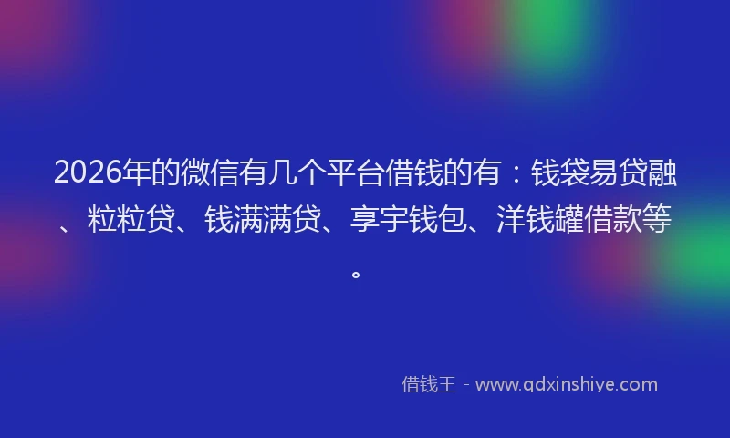 2026年的微信有几个平台借钱的有：钱袋易贷融、粒粒贷、钱满满贷、享宇钱包、洋钱罐借款等。