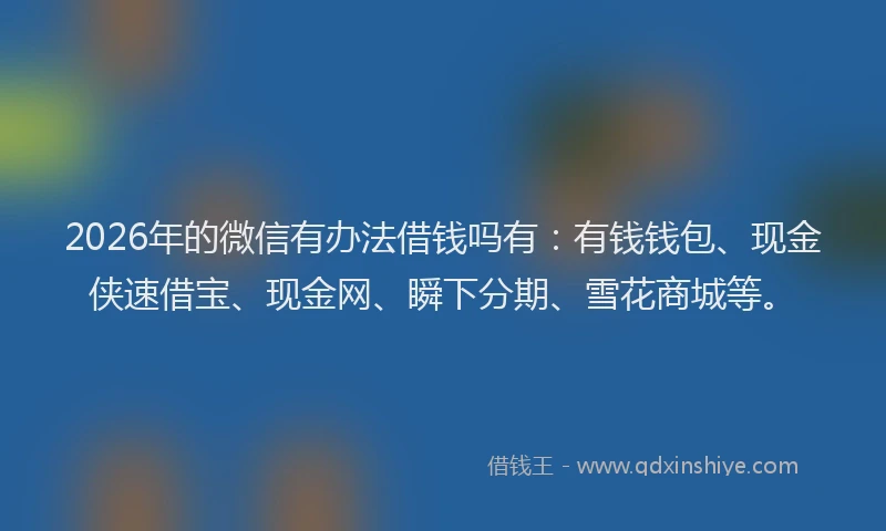 2026年的微信有办法借钱吗有：有钱钱包、现金侠速借宝、现金网、瞬下分期、雪花商城等。