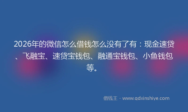 2026年的微信怎么借钱怎么没有了有：现金速贷、飞融宝、速贷宝钱包、融通宝钱包、小鱼钱包等。