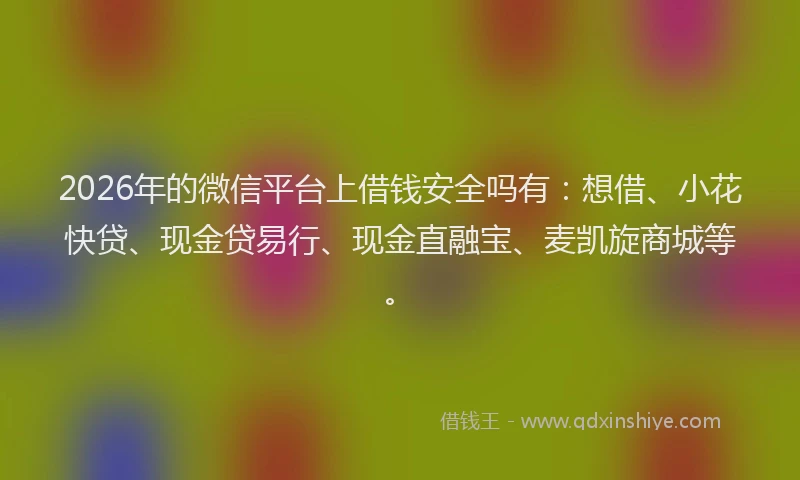 2026年的微信平台上借钱安全吗有:想借、小花快贷、现金贷易行、现金直融宝、麦凯旋商城等。