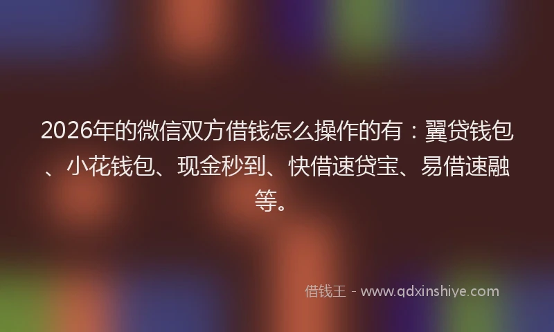 2026年的微信双方借钱怎么操作的有：翼贷钱包、小花钱包、现金秒到、快借速贷宝、易借速融等。