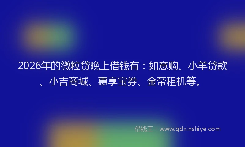 2026年的微粒贷晚上借钱有：如意购、小羊贷款、小吉商城、惠享宝券、金帝租机等。