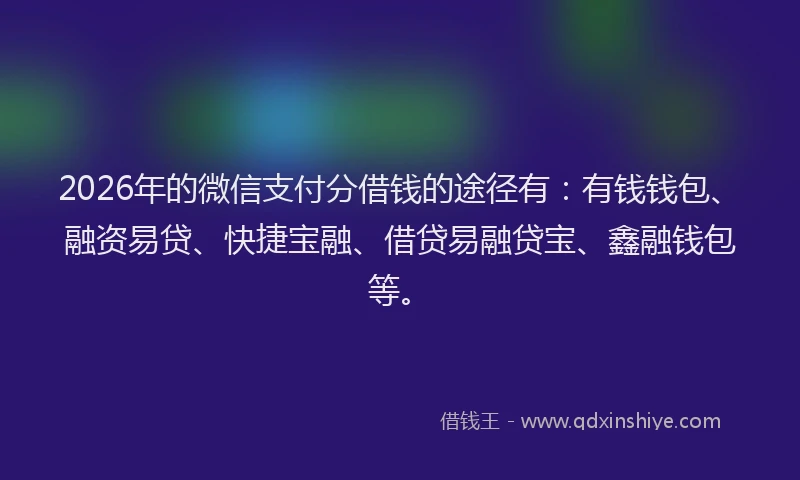 2026年的微信支付分借钱的途径有：有钱钱包、融资易贷、快捷宝融、借贷易融贷宝、鑫融钱包等。