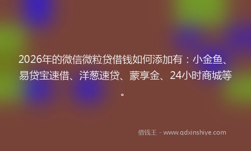 2026年的微信微粒贷借钱如何添加有：小金鱼、易贷宝速借、洋葱速贷、蒙享金、24小时商城等。