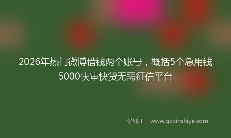 2026年热门微博借钱两个账号，概括5个急用钱5000快审快贷无需征信平台