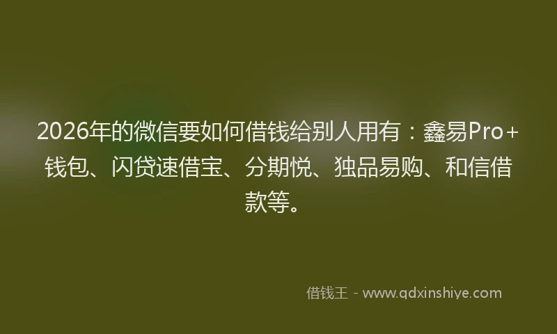 2026年的微信要如何借钱给别人用有:鑫易Pro+钱包、闪贷速借宝、分期悦、独品易购、和信借款等。