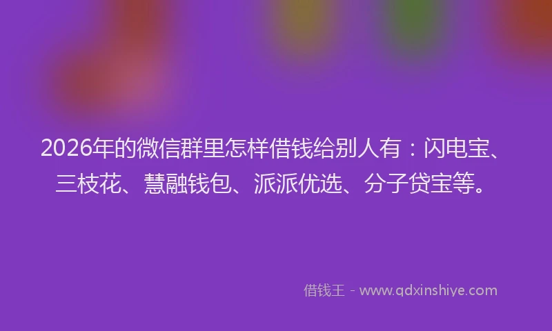 2026年的微信群里怎样借钱给别人有：闪电宝、三枝花、慧融钱包、派派优选、分子贷宝等。