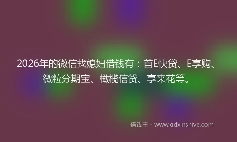 2026年的微信找媳妇借钱有：首E快贷、E享购、微粒分期宝、橄榄信贷、享来花等。